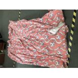 7 Salmon pink with floral pattern curtains (worn & faded) 94 w x 270 cm drop