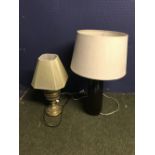 4 Modern lamps & shades & converted oil lamp with shades