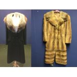 Full length ladies mink with fox collar (121 cm) & wool & fox collar black coat (114 cm) approx 14-