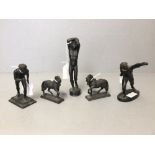 Collection of late C20th figures , pair of athletes are bronze , pair of horses & a male figure