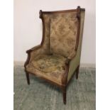 French carved oak show framed winged armchair (needs renovation)