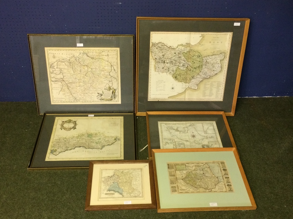 After Robert Morden colour print map of Sussex 33 x 40 cm framed & glazed, after Bonne map of Terrie