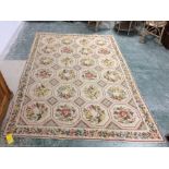 Needlepoint rug with flowers in hexagonal frames 187 x 275 & small needlepoint rug 166 x 126 cm