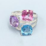 18ct Gold, diamond & topaz ring size R