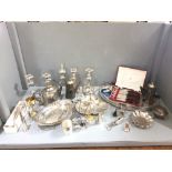 Large collection of electro plated wares to include oval tray with pierced gallery, pair of table