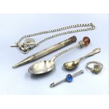 Collection of sterling silver items to include, propelling pencil, spoon & Albert chain etc