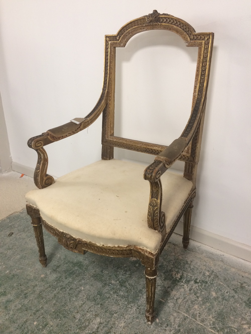 French parcel gilt elbow chair (back missing) - Image 2 of 2