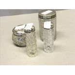4 Cut glass hallmarked silver topped dressing table pots
