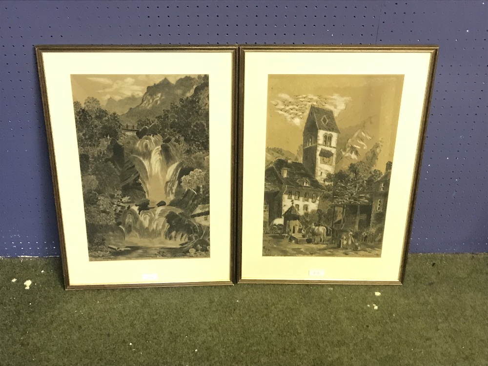 Pair of pastels by C Lee 'The Reichenback Falls' & 'At Untesseen' dated 1883