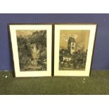Pair of pastels by C Lee 'The Reichenback Falls' & 'At Untesseen' dated 1883