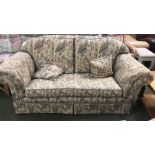 Pair of 2 seater sofas in cream & green floral fabric 200 cm l