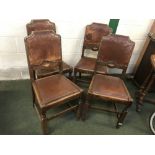4 Edwardian leather back & seat dining chairs
