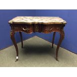 C19th French mahogany & gilt metal counted serpentine fronted side table fitted 2 drawers on