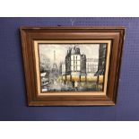 Modern school framed oil painting of 'Paris at Dusk with Eiffel Tower in the Distance' signed 34 x
