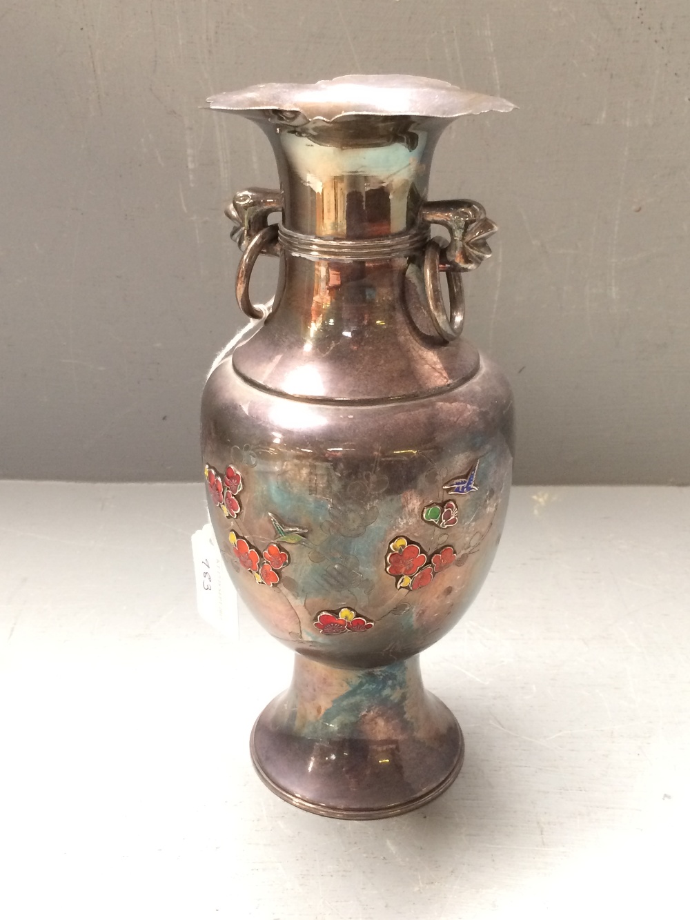 Chinese silver coloured & enamelled vase