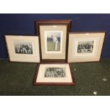Set of framed vintage cricket prints of English & Australian cricketers (4) various sizes