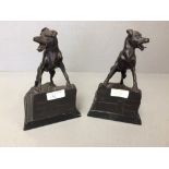 Pair of late C20th bronze bookends of dogs, signed E. Drouot 19.5 cm