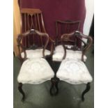 2 Edwardian salon chairs, pair of Victorian dining chairs all recently recovered