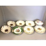 Royal Worcester dessert service with hand painted fruit & butterflies, with gilt decoration