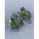 18ct white gold, diamond & demantoid garnet frog earrings