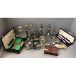 Cased dressing table set, cased fish slice & a quantity of glass & metal ware