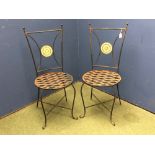 2 Metal garden chairs with mosaic backs