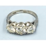 18ct Gold diamond 3 stone ring approx 1.8 cts size K