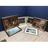 W R Brigg 1795 prints 'Saturday Evening' & 'Sunday Morning' framed & glazed & 5 other prints