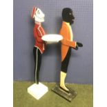 2 x 1930s Figural calling card stands, one has tray missing 86.5 cm