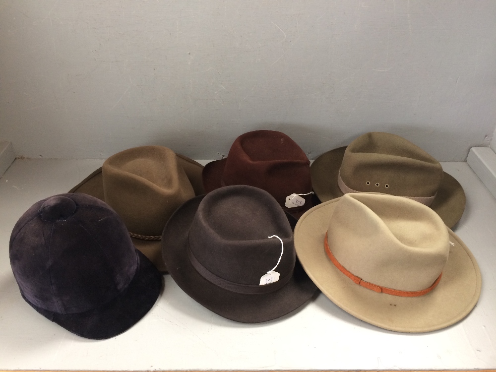 Selection of hats to include Herbert Johnson hunting cap, trilby's & stetson (6)