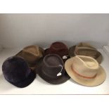 Selection of hats to include Herbert Johnson hunting cap, trilby's & stetson (6)
