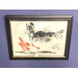 Framed signed oil painting 'Matador & Bull' 41 x 58 cm