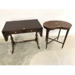 Small Edwardian inlaid mahogany kidney shaped table & a modern mahogany sofa table