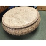 Modern rattan effect circular coffee table with tile effect top
