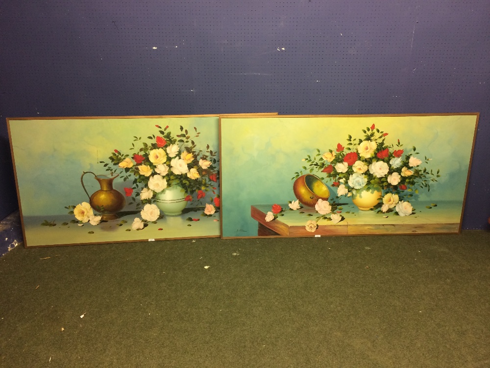 A. Ikic? pair of modern oils on canvas still lives 'Flowers in a Vase' indistinctly signed lower