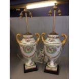 Pair of Sampson porcelain classical urn shaped lamps with brass double fitting
