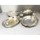 Collection of electroplated wares to include a pair of goblets, salver raised on 3 claw feet & other