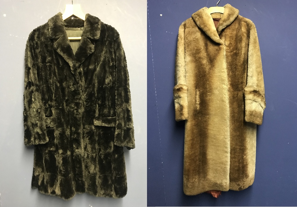 Half length sheared rabbit ladies coat & full length beaver lamb wool coat (114 cm) approx 14-16