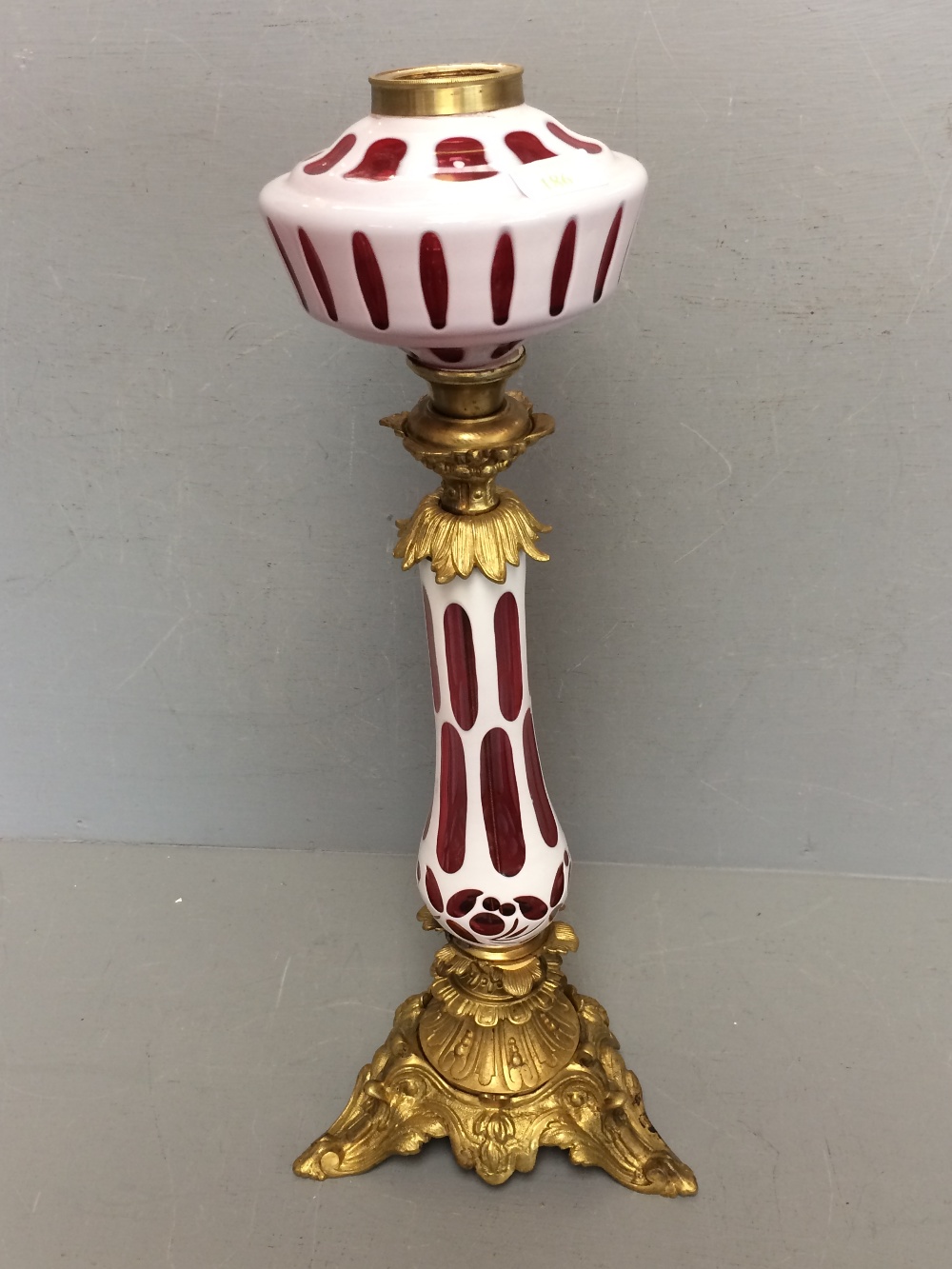 East European glass & gilt metal oil lamp stand 55 cm