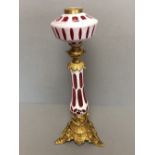 East European glass & gilt metal oil lamp stand 55 cm