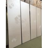 4 Impressive De Gournay panels, metallic silk ground wallpaper mounted to heavy boards with