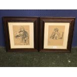 Cecil Aldin early C20th pair of humorous dog cartoon prints 20.5 x 15.5 cm