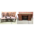 6 Dining chairs, label to underside "Heelas Ltd, Complete House Furnishers & Decorators,