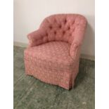 Victorian ladies button back tub chair on turned legs & castors