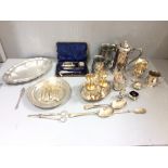 Qty of silver plate to include 4 egg stand & 2 modern pewter mugs