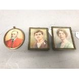 C19th Oval miniature of a gentleman in red coat & black tie & BERTRAM H COCKS watercolour on