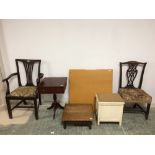 Mahogany arm chair, oak dining chair, small oak stool, modern kitchen table & modern pedestal table