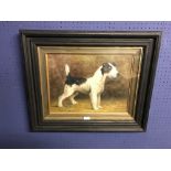 Ebonized framed oil painting study 'Terrier Dog in a Byre' 31 x 41.5 cm