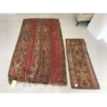 C19th Silk & tapestry wall hanging/curtain 210 x 110 & a similar small table runner 121 x 45 cm