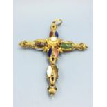 C19th gold multi stone set cross
